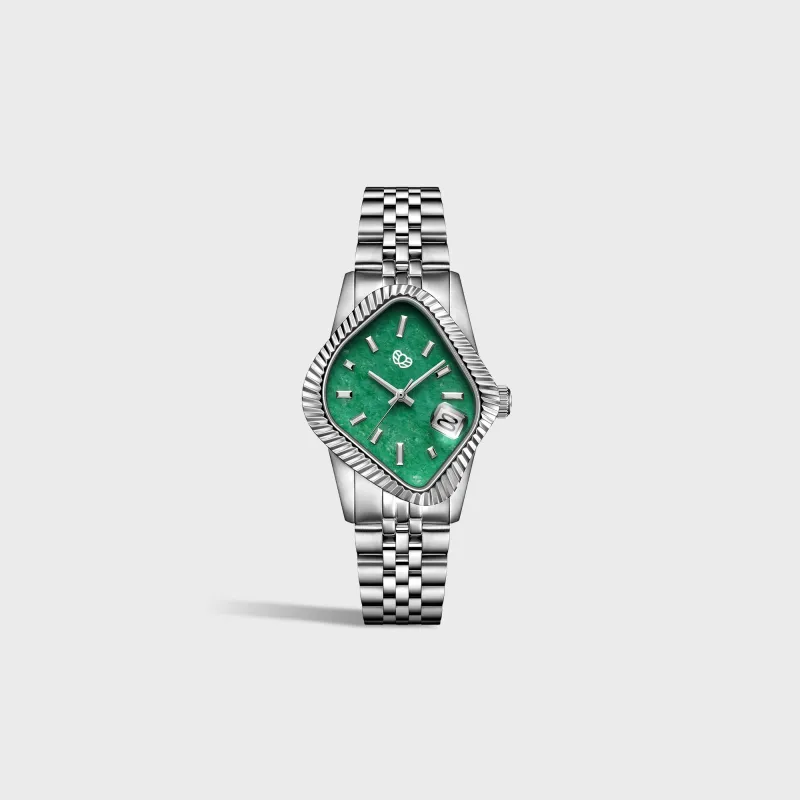 LAARVEE Silver Precision Steel Watch - Fluted Bezel / Jade Dial made by Kith