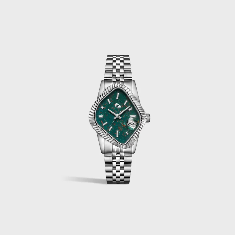 LAARVEE Silver Precision Steel Watch - Fluted Bezel / Natural Bloodstone Dial made by Kith