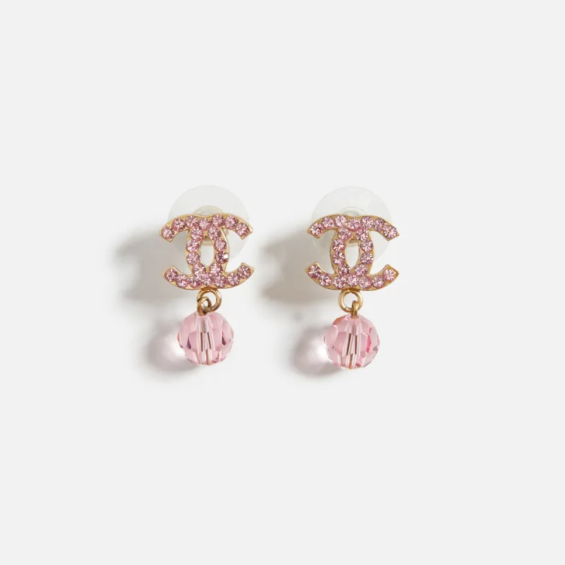 WGACA Chanel Crystal CC Dangle Earrings - Pink made by What Goes Around Comes Around