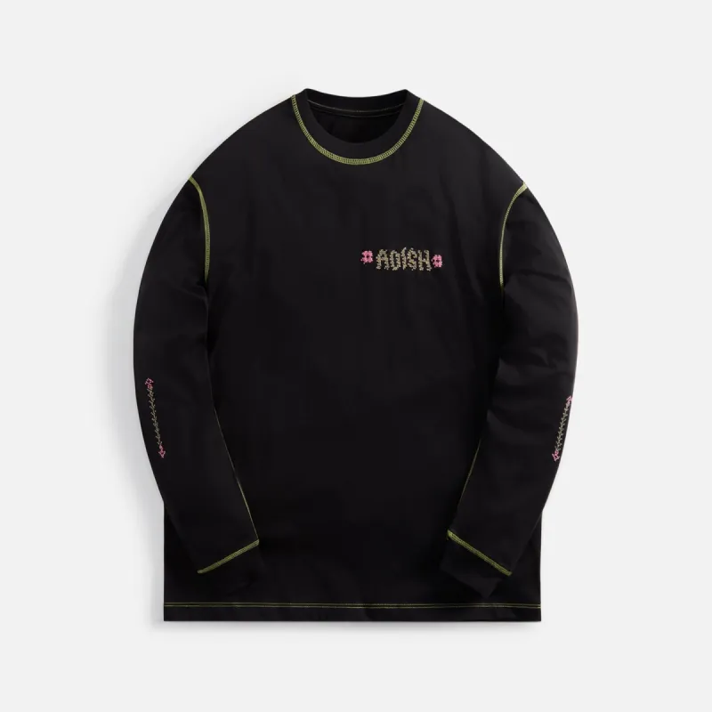 Adish Tatreez Logo Contrast Stitched Long Sleeve Tee - Black sold by Kith