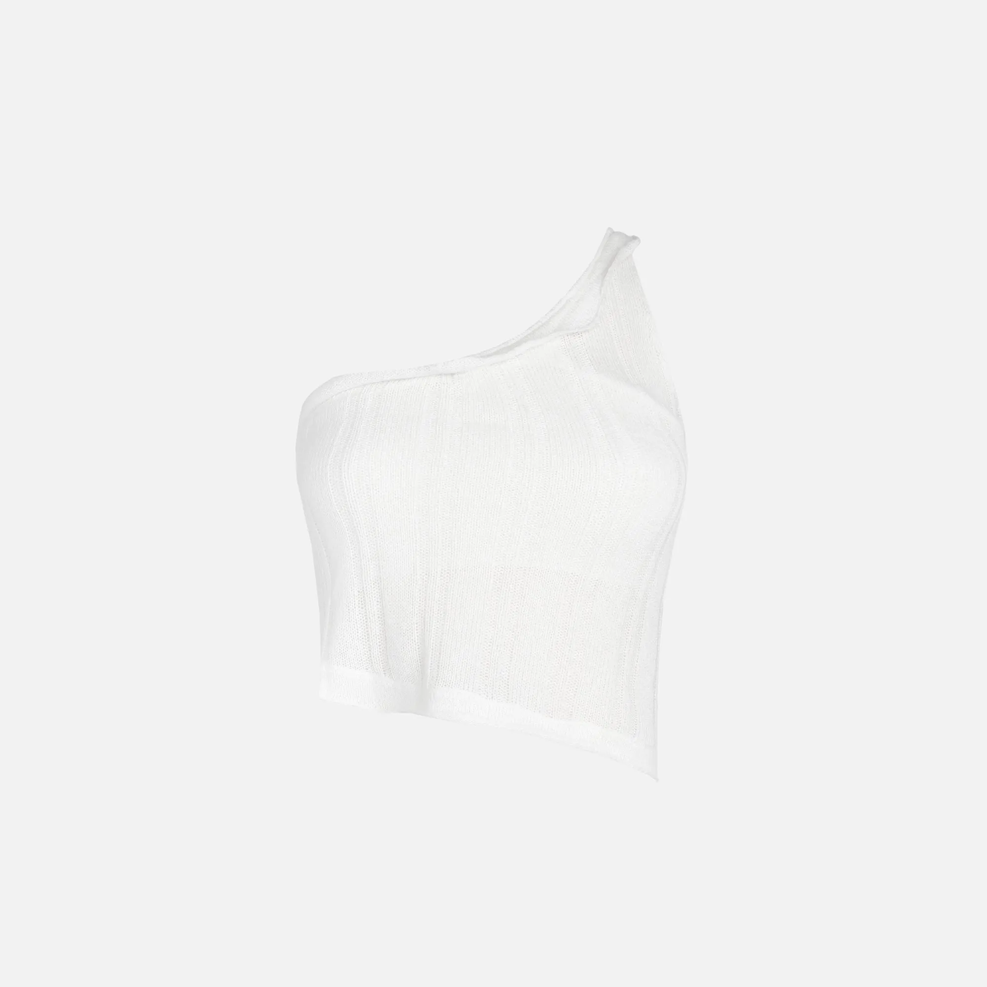 GUIZIO Layered Knit One Shoulder Crop Top - White sold by Kith