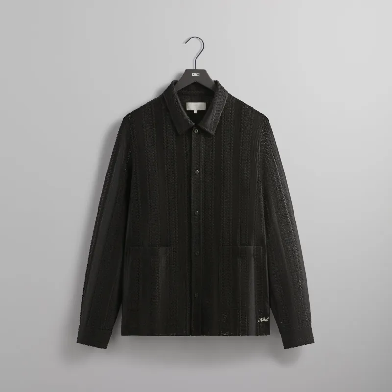 Kith Ladder Lace Boxy Collared Overshirt - Black sold by Kith