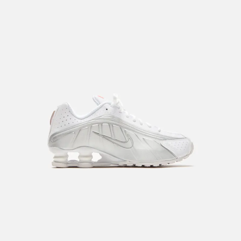 Nike WMNS Shox R4 - White / Metallic Silver / Max Orange / White sold by Kith