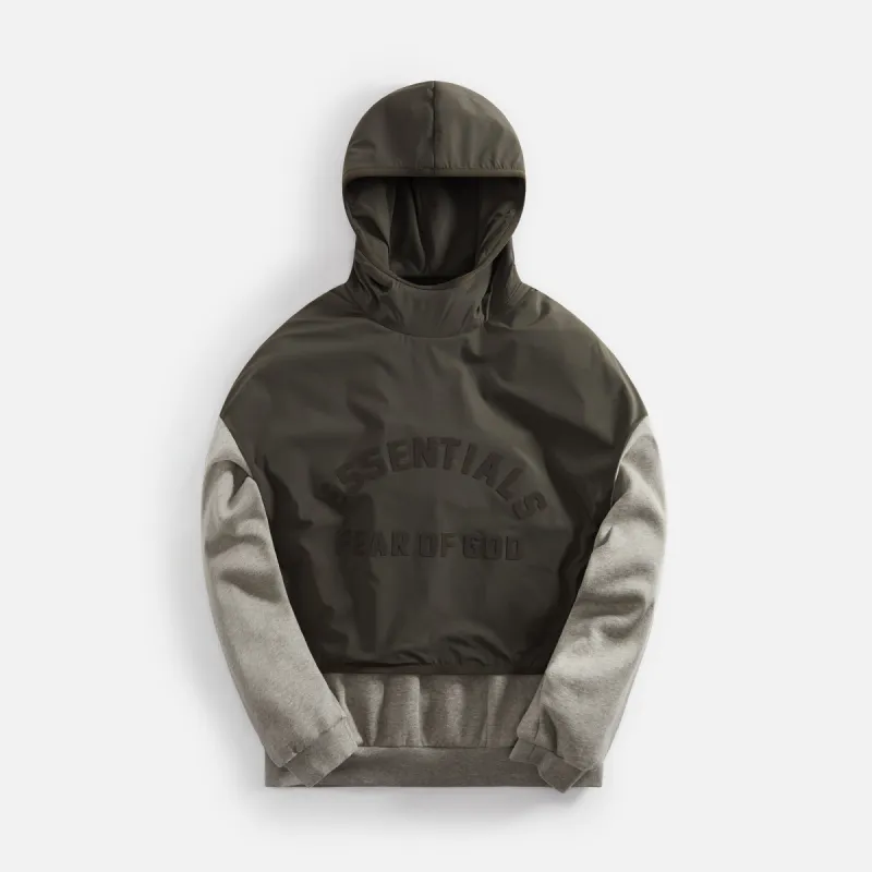 Essentials Nylon Fleece Hooded Sweater - Dark Heather Oatmeal / Ink sold by Kith