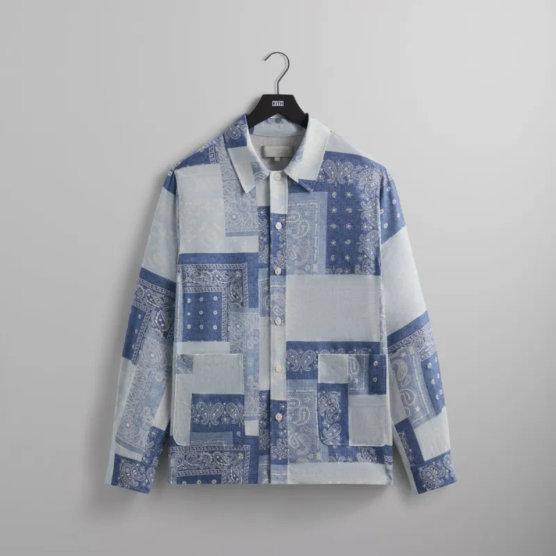 Kith Washed Paisley Long Sleeve Boxy Collared Overshirt - Light Indigo sold by Kith