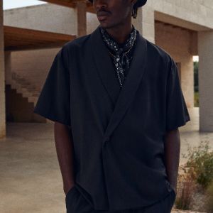 Kith Tropical Wool Thompson Crossover Shirt - Black sold by Kith
