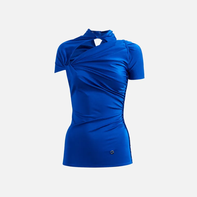 Coperni Asymmetric Draped Jersey Top - Blue sold by Kith