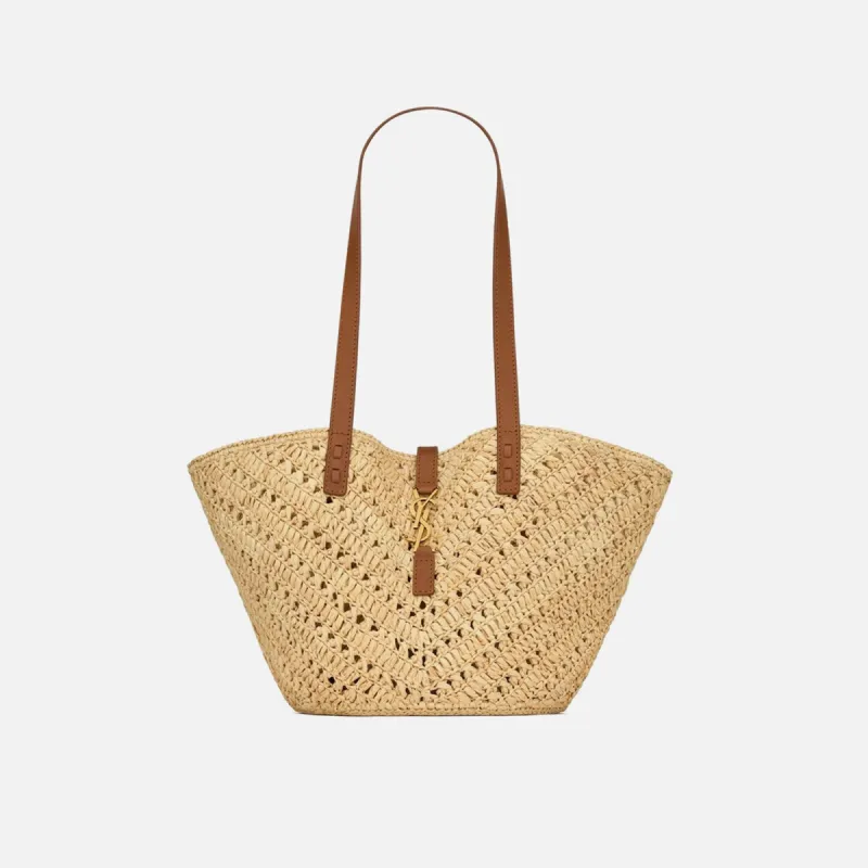 Saint Laurent Panier Rafia Tote Bag - Natural / Brick sold by Kith