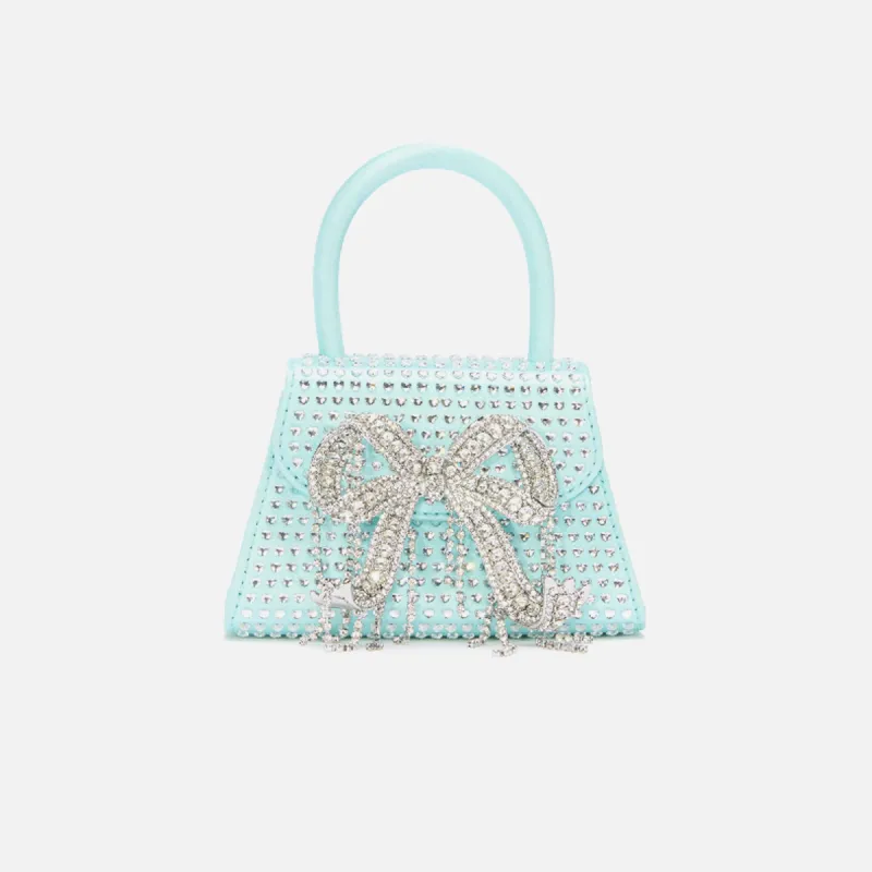 Self-Portrait Satin Heart Rhinestone Micro Bow Bag - Blue sold by Kith