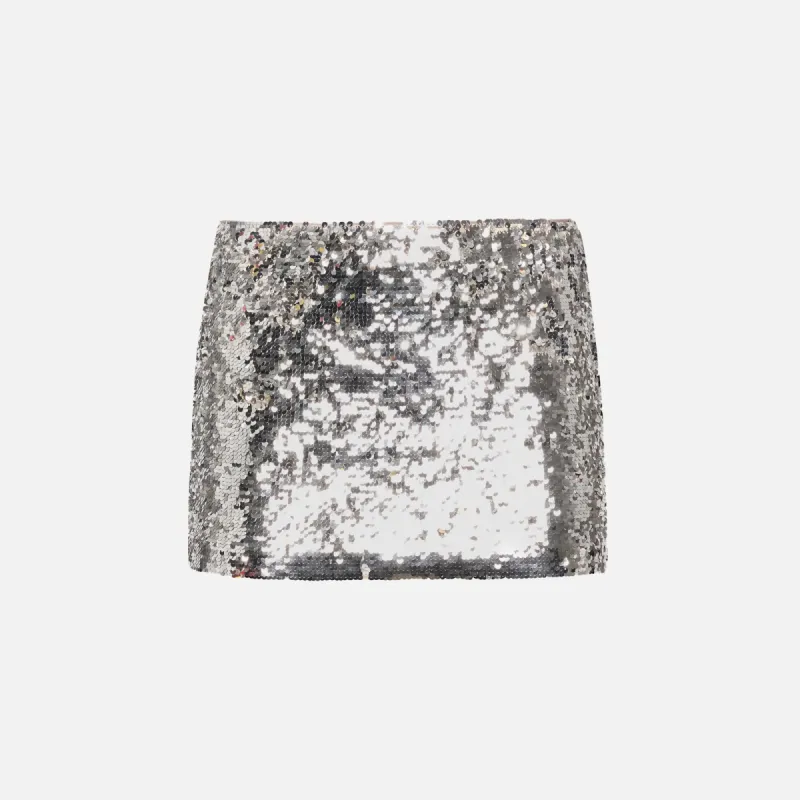 GUIZIO Low Rise Sequin Skirt - Silver sold by Kith