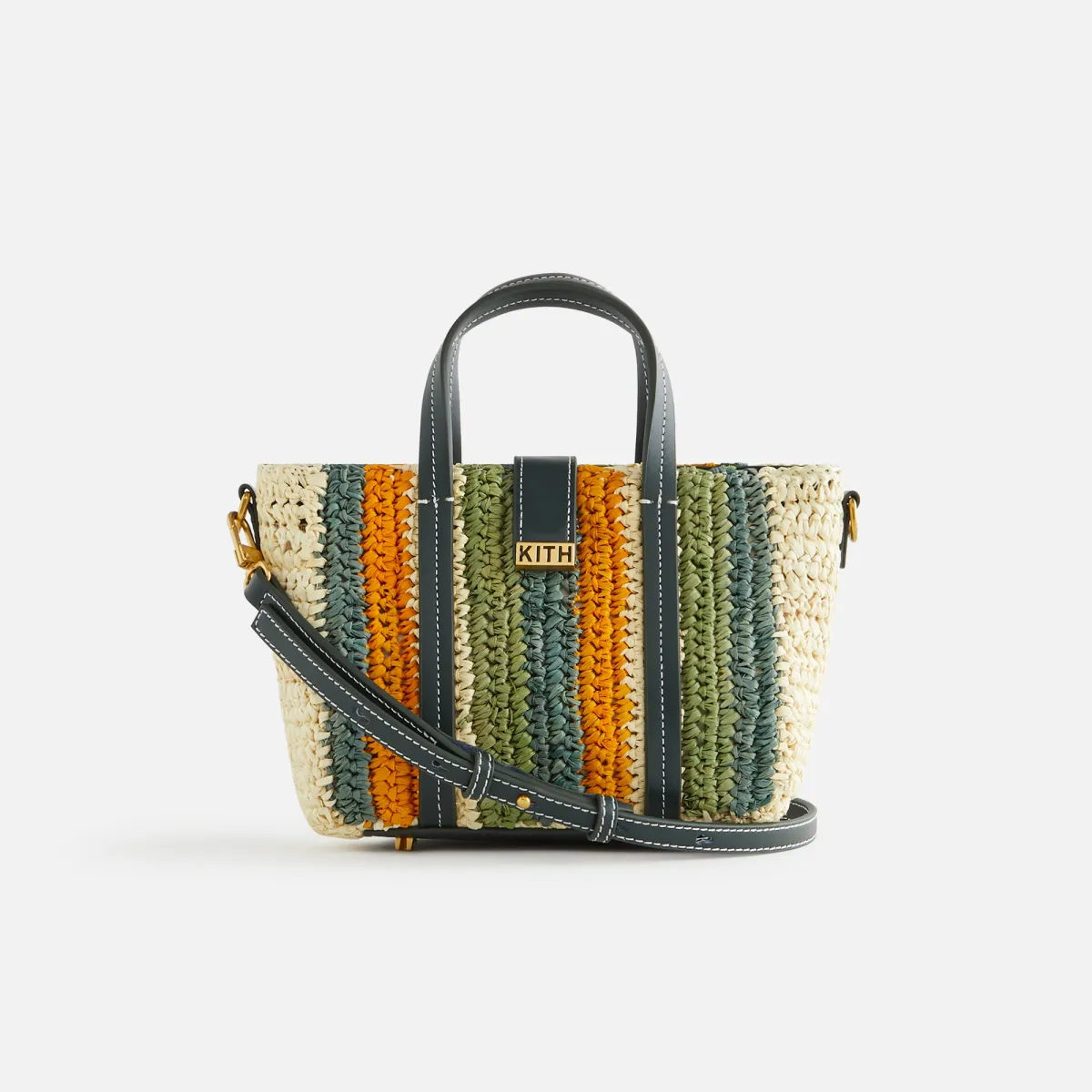 バッグ Kith Raffia Tote Bag Kith Women Mini Striped Raffia Tote - Sunrise | Parallel