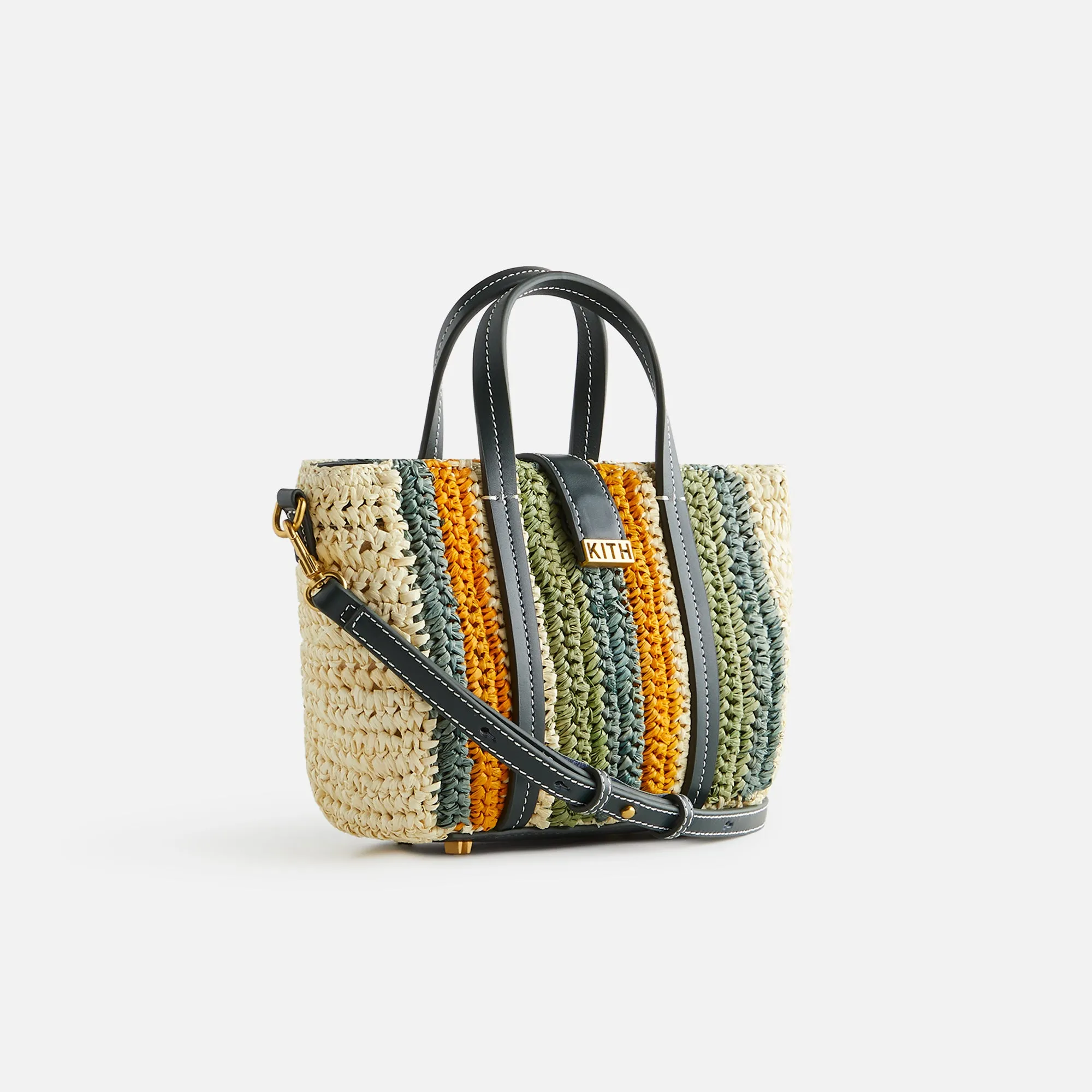 バッグ Kith Raffia Tote Bag Kith Women Mini Striped Raffia Tote - Sunrise | Parallel