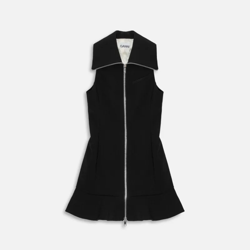 Ganni Bonded Crepe Mini Dress - Black sold by Kith