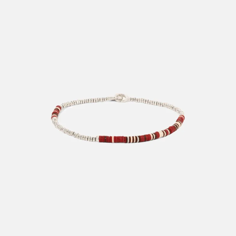 Maor Shine #3 Bracelet in Wine Pattern Beads with Sterling Silver Beads - Silver / Wine sold by Kith