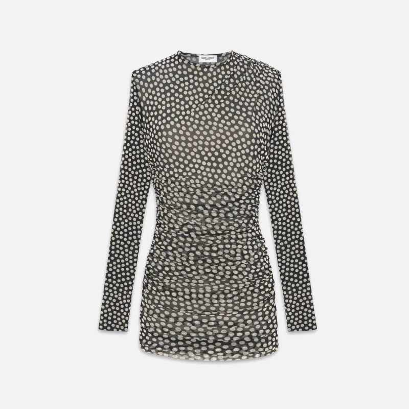 Saint Laurent Ruched Dress - Dotted Tulle sold by Kith