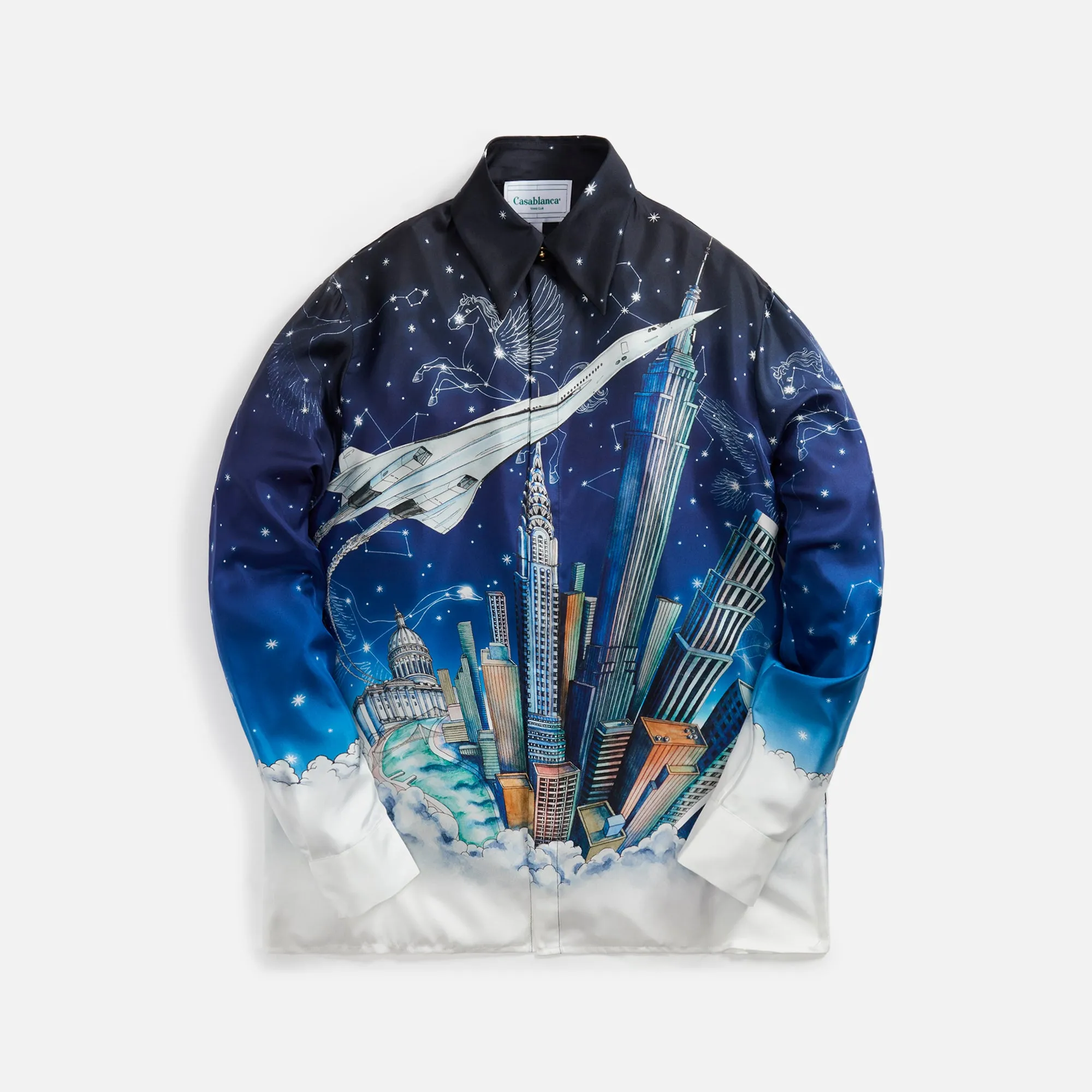 Casablanca Vol de Nuit Long Sleeve Twill Silk Shirt - Blue sold by Kith