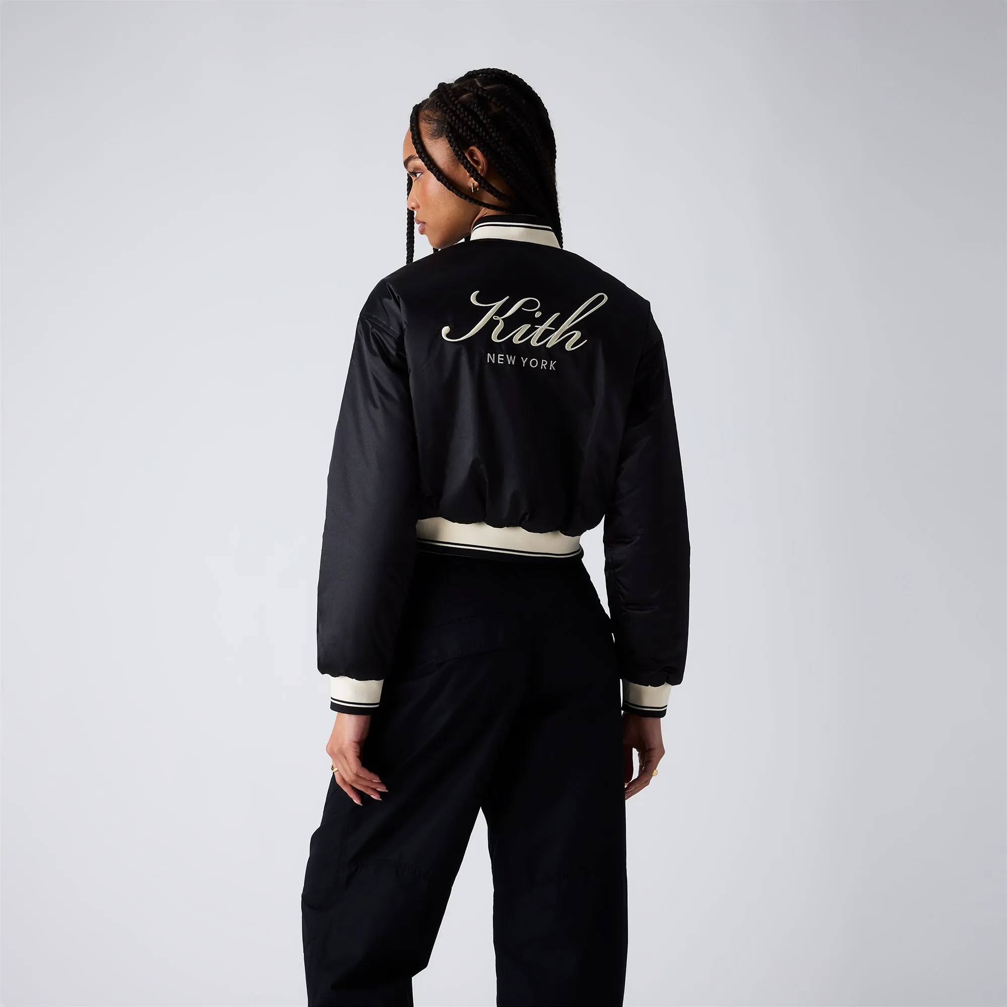 Kith Women Landry Cropped Satin Bomber - Black sold by Kith product image thumbnail 3