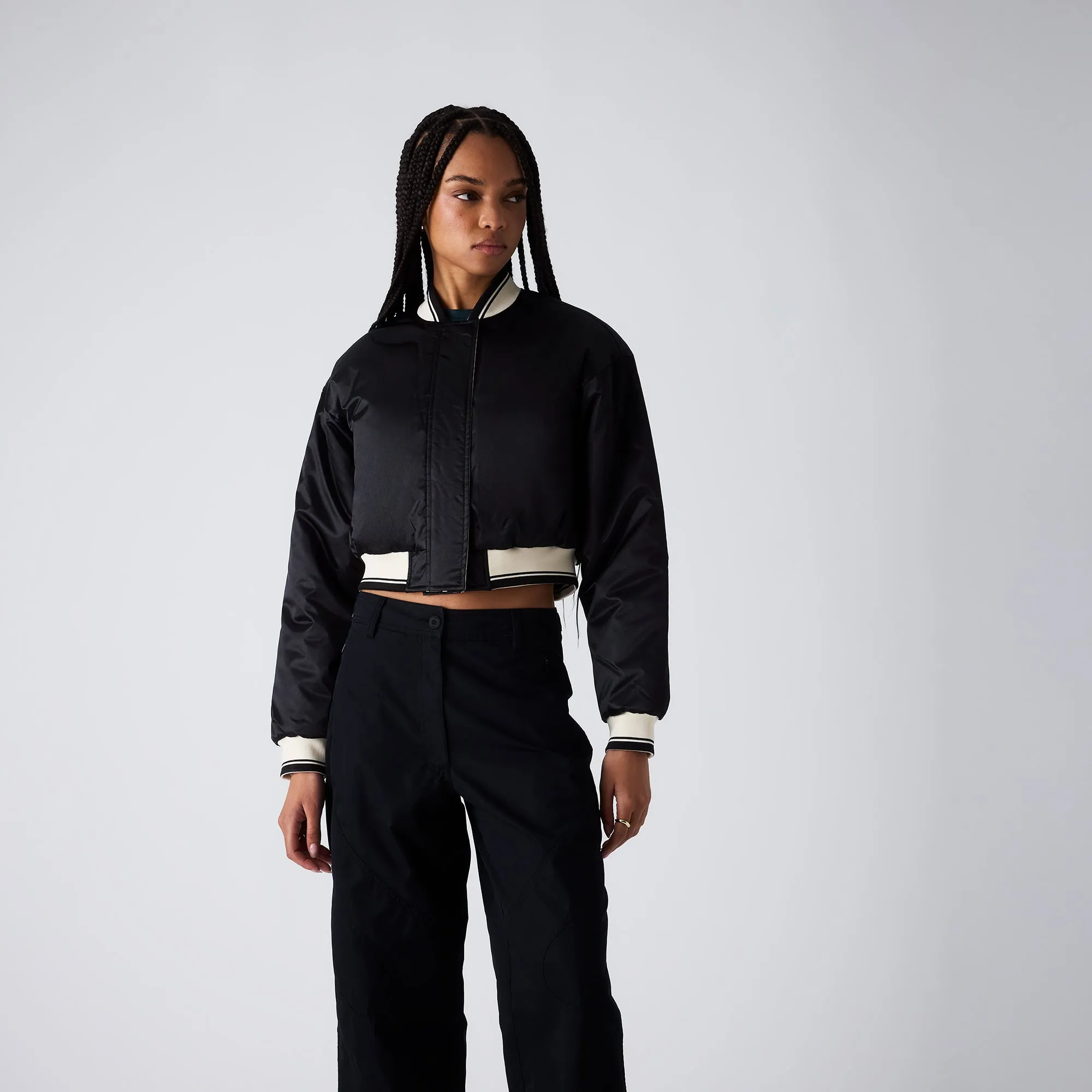 Kith Women Landry Cropped Satin Bomber - Black sold by Kith product image thumbnail 2