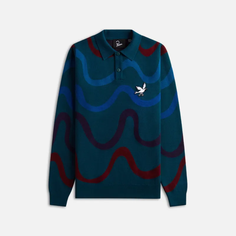 by Parra Colored Soundwave Knitted Polo Pullover - Green sold by Kith