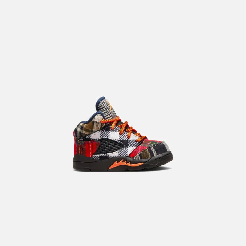 Nike TD Air Jordan 5 Retro Plaid - Black / Dark Obsidian / Total Orange sold by Kith