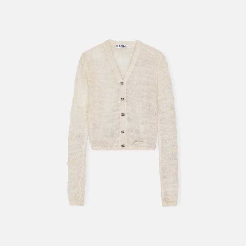 Ganni Alpaca Mohair Boucle Cardigan - Egret sold by Kith
