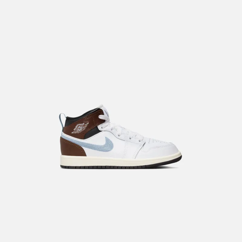Jordan PS Air Jordan 1 Mid SE - White / Blue Grey / Black Sail sold by Kith