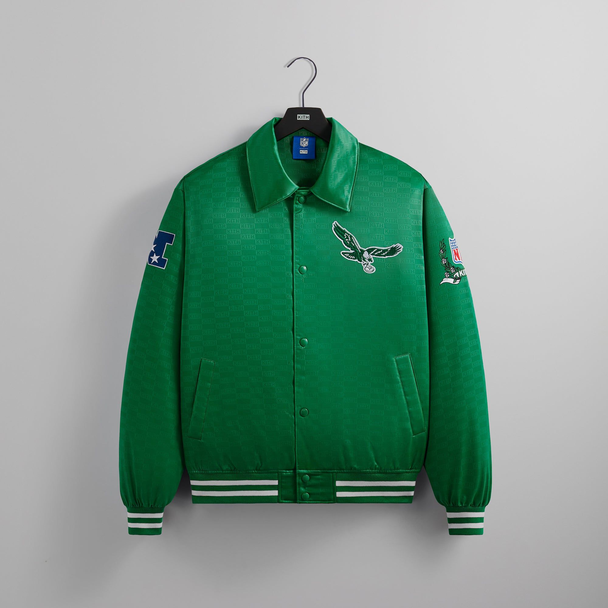 Kith for the NFL: Eagles Satin Bomber Jacket - Parrot sold by Kith