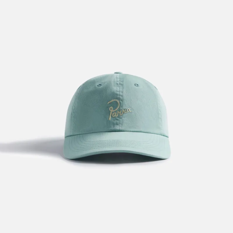 by Parra Script Logo 6 Panel Cap - Sage Green sold by Kith