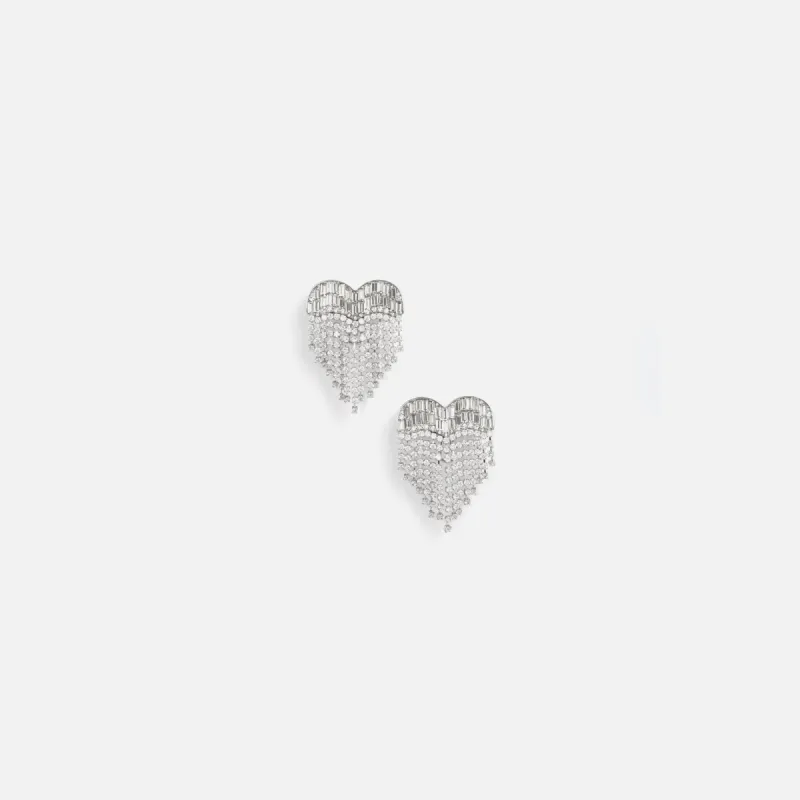 Self-Portrait Crystal Heart Earrings - Silver sold by Kith
