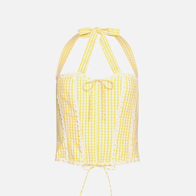 GUIZIO Gingham Lace Corset - Limonchello sold by Kith