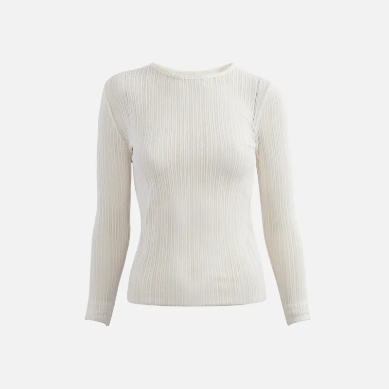 Second Skin Ribbed Crew Neck Long Sleeve - Eggshell sold by Kith