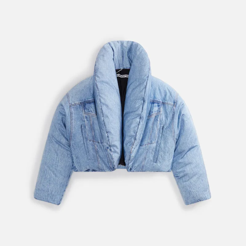 Alexander Wang Printed Denim Cropped Puffer Jacket - Microchip sold by Kith