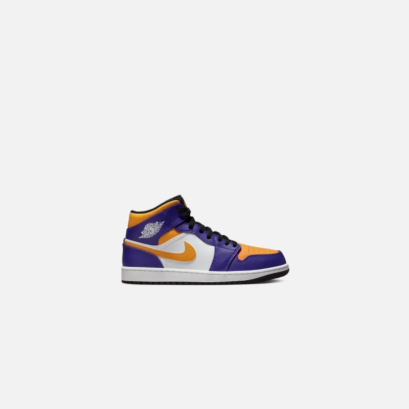 Nike Air Jordan 1 Mid - Purple/ White / Yellow / Black sold by Kith