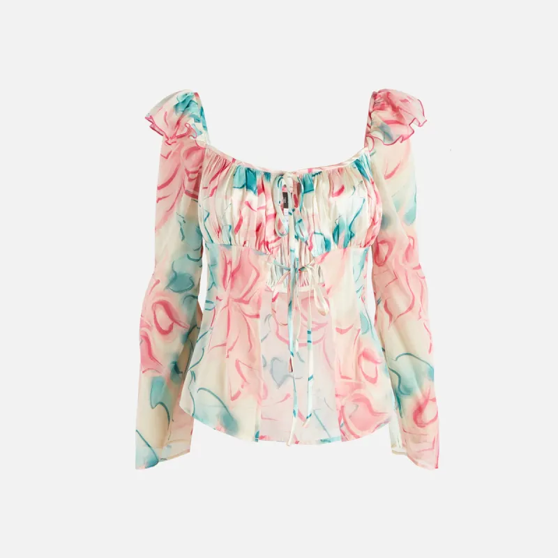 Kim Shui Mesh Floral Cut Out Bustier - Pink sold by Kith