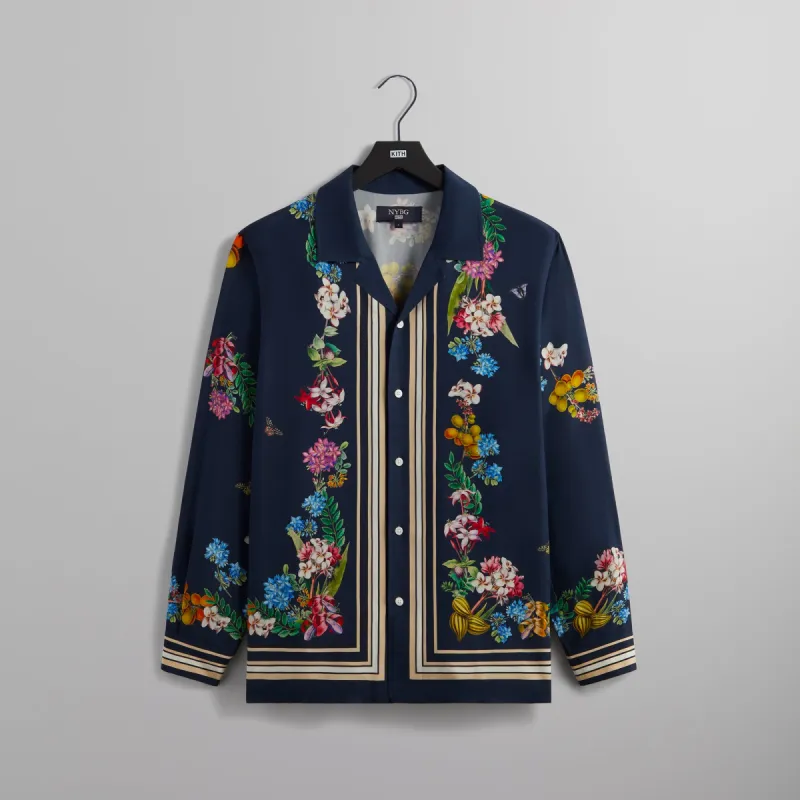 Kith for New York Botanical Garden Floral Border Long Sleeve Thompson Shirt - Nocturnal sold by Kith