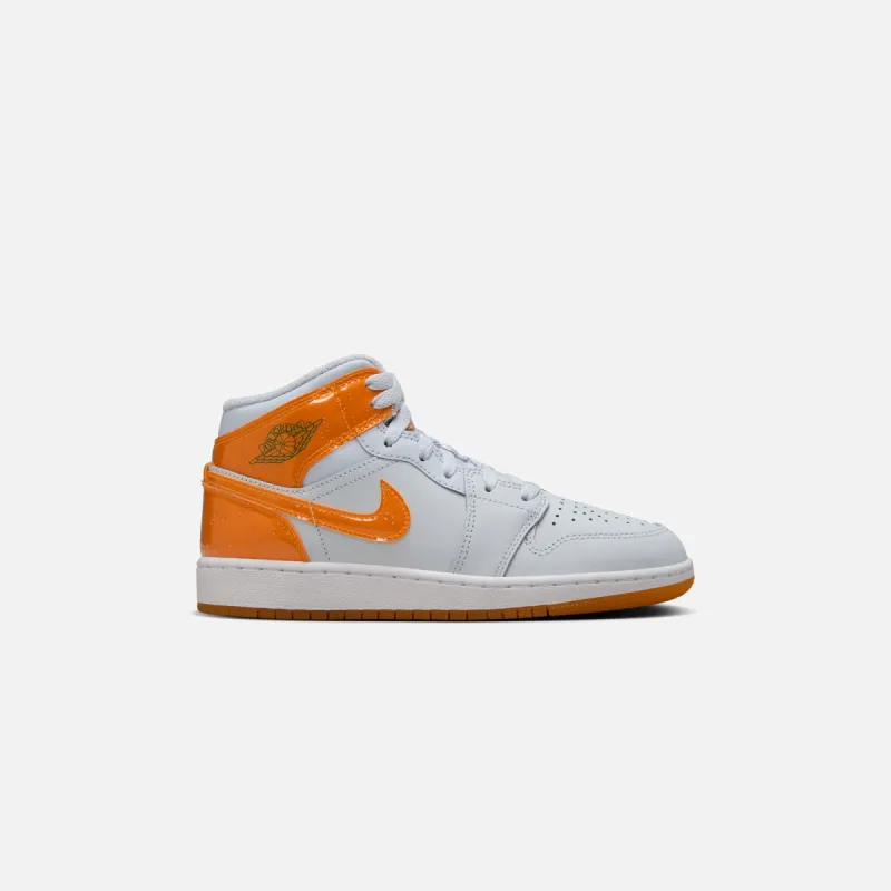 Jordan GS Air Jordan 1 Mid SE - Football Grey / Orange Peel / Pine sold by Kith