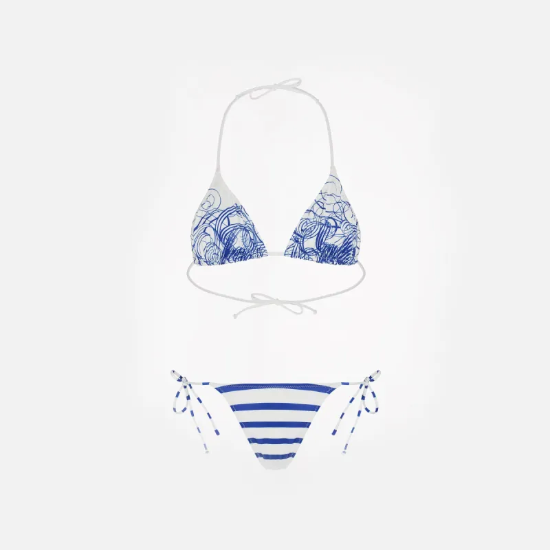 Jean Paul Gaultier Marinière Calligraphe Printed Jersey Bikini Set - White / Navy sold by Kith