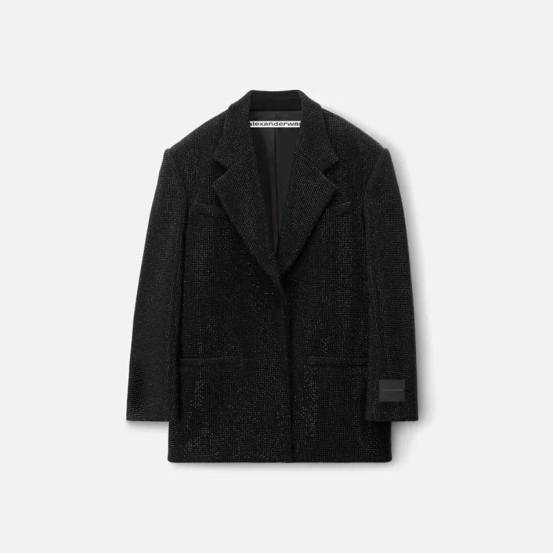 Alexander Wang Boxy Tailored Jacket with Embellishments and Sleeve Label - Black sold by Kith