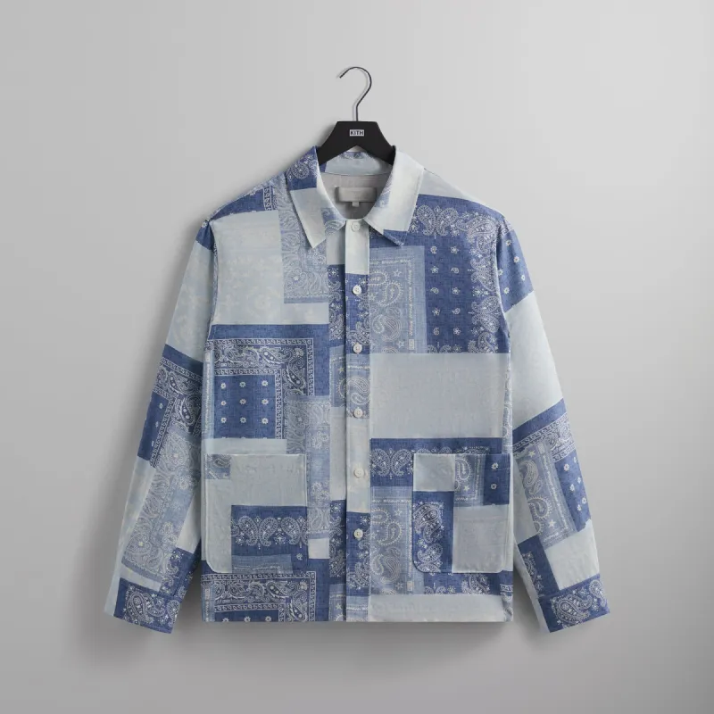 Kith Washed Paisley Long Sleeve Boxy Collared Overshirt - Light Indigo PH sold by Kith