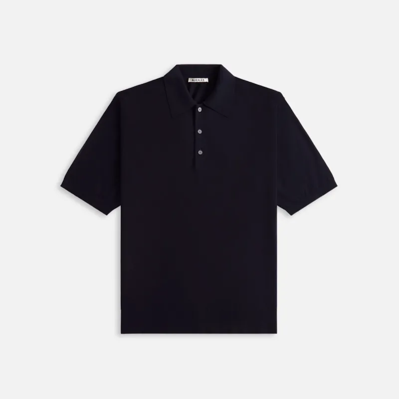 Auralee Super High Gauge Cotton Knit Polo - Dark Navy sold by Kith
