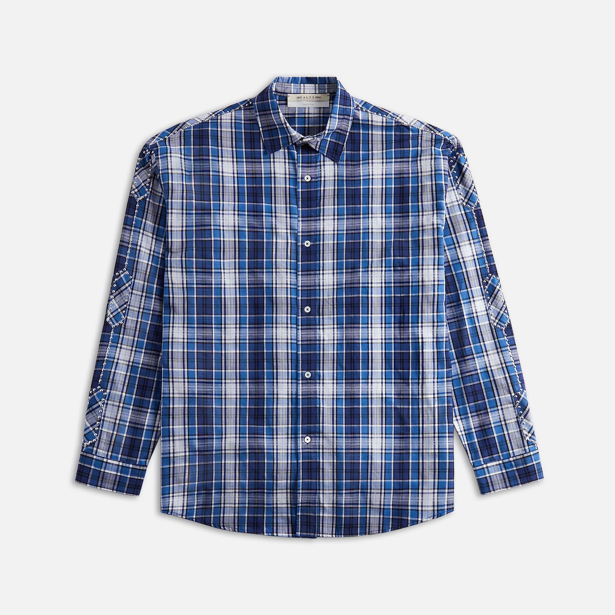 1017 ALYX 9SM Stud Embellished Plaid Long Sleeve Shirt - Blue | Parallel