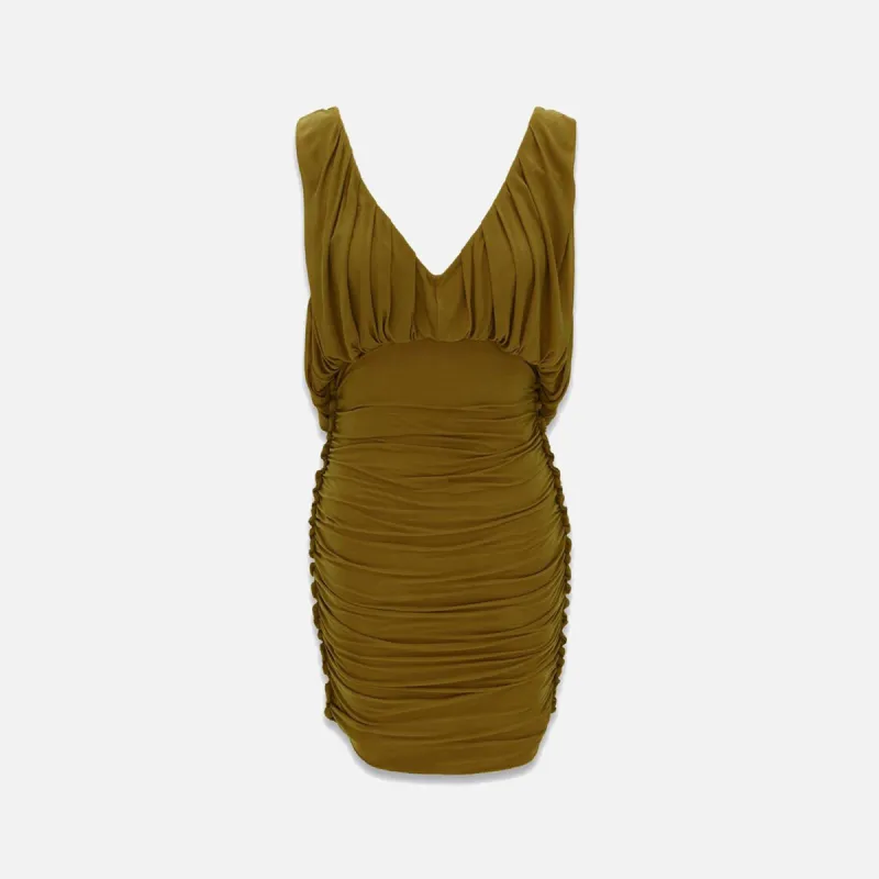 Saint Laurent Drapped Dress - Khaki sold by Kith