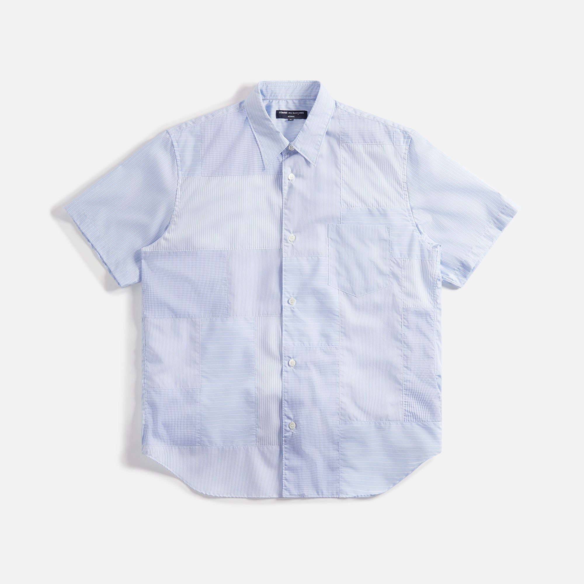 Comme des Garçons Homme Cotton Stripe Check Mix Garment Washed Shirt - Blue sold by Kith