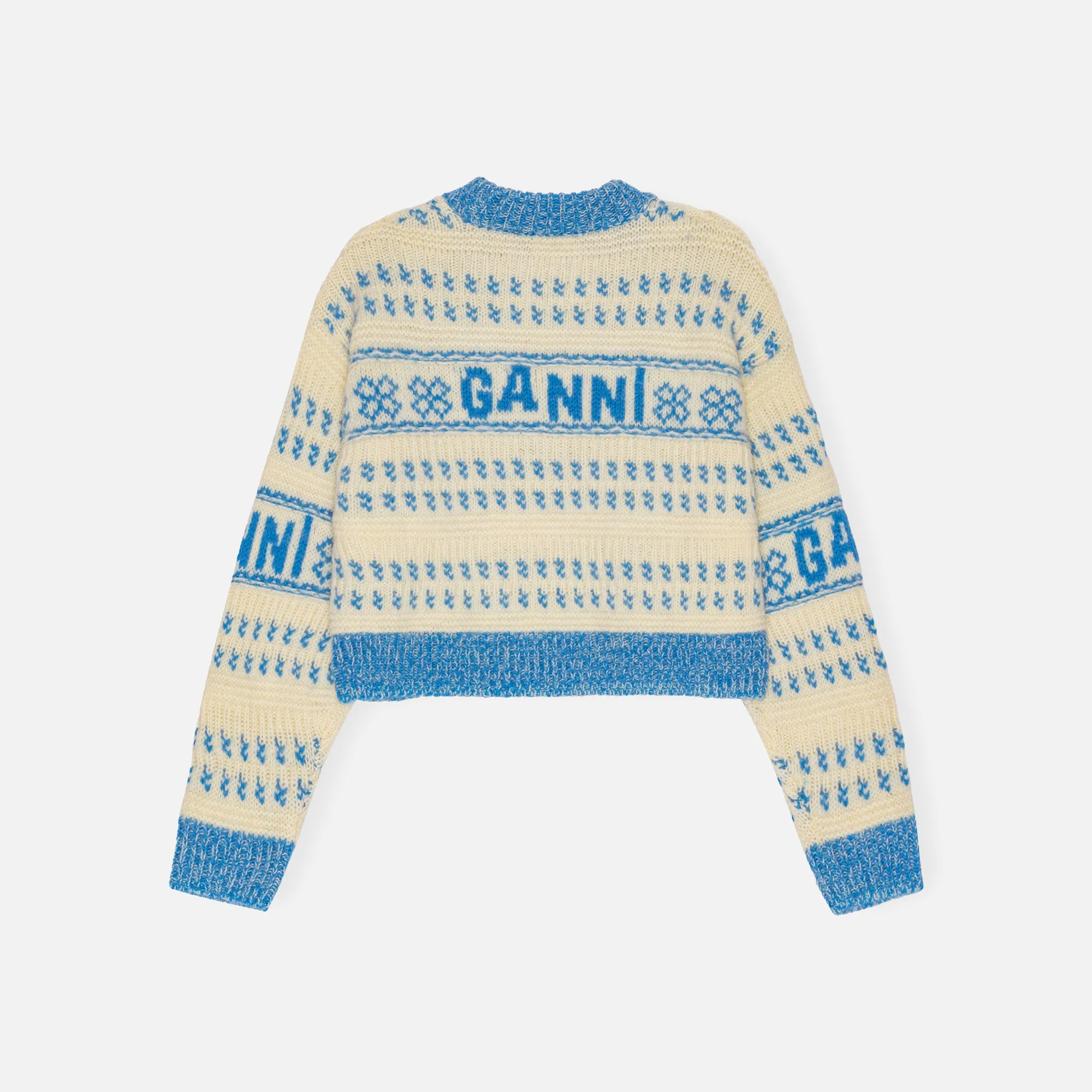 Ganni Graphic Lambswool Cropped O-Neck - Blue sold by Kith product image thumbnail 2