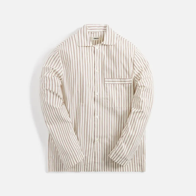 Tekla Poplin Long Sleeve Pajama Shirt - Hopper Stripes sold by Kith