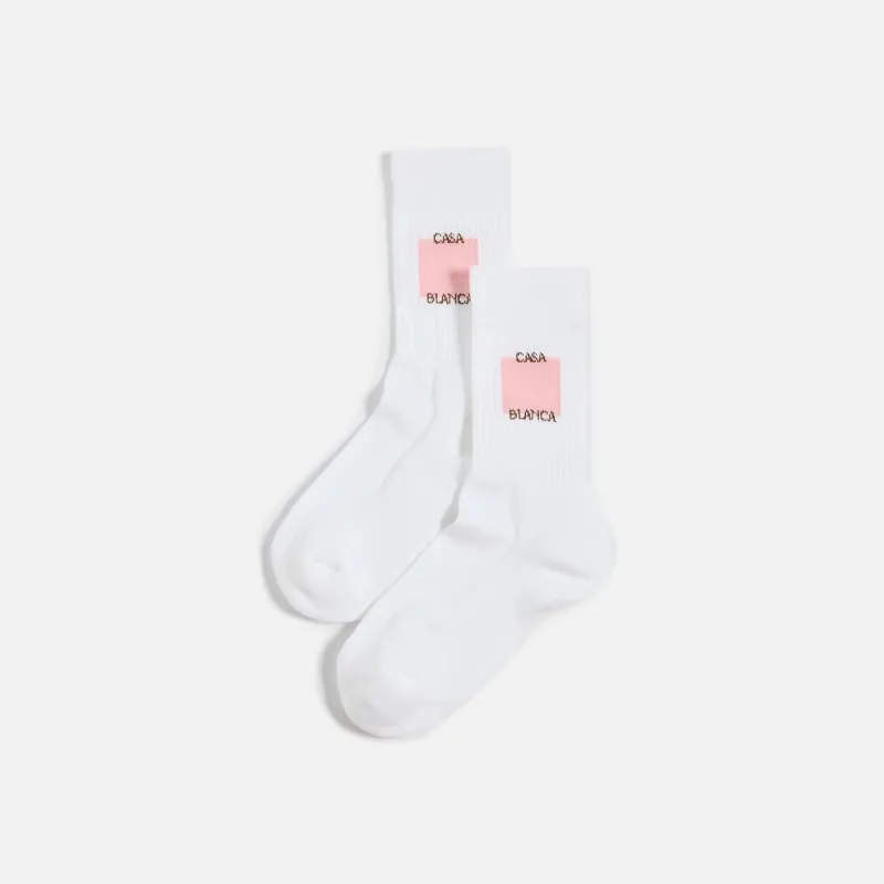Casablanca Ribbed Sport Sock with Casa Logo - Pale Pink sold by Kith