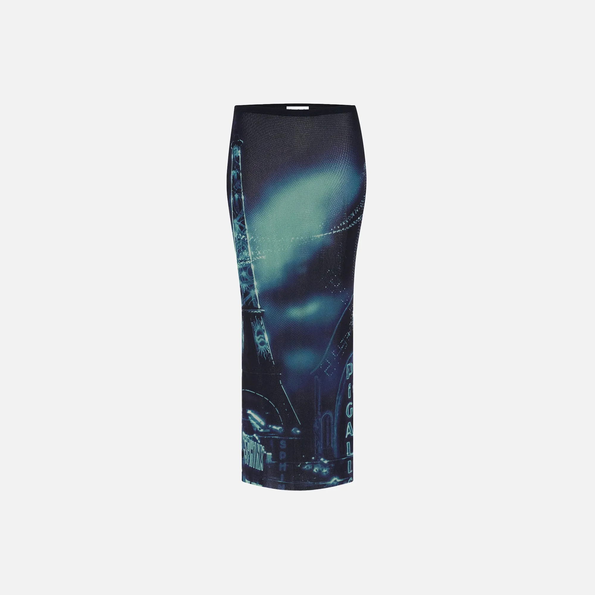 Jean Paul Gaultier Pigalle Printed Mesh Long Skirt - Blue sold by Kith