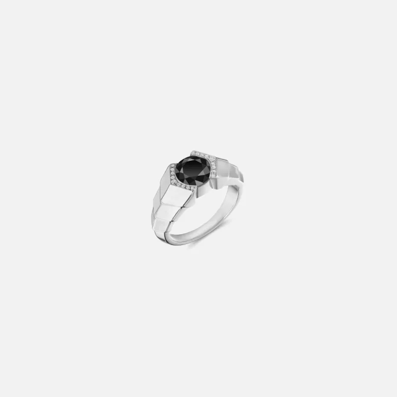 VL Cepher Arris Ring in Sterling Silver with Black Diamond and Diamond - Silver / Black sold by Kith