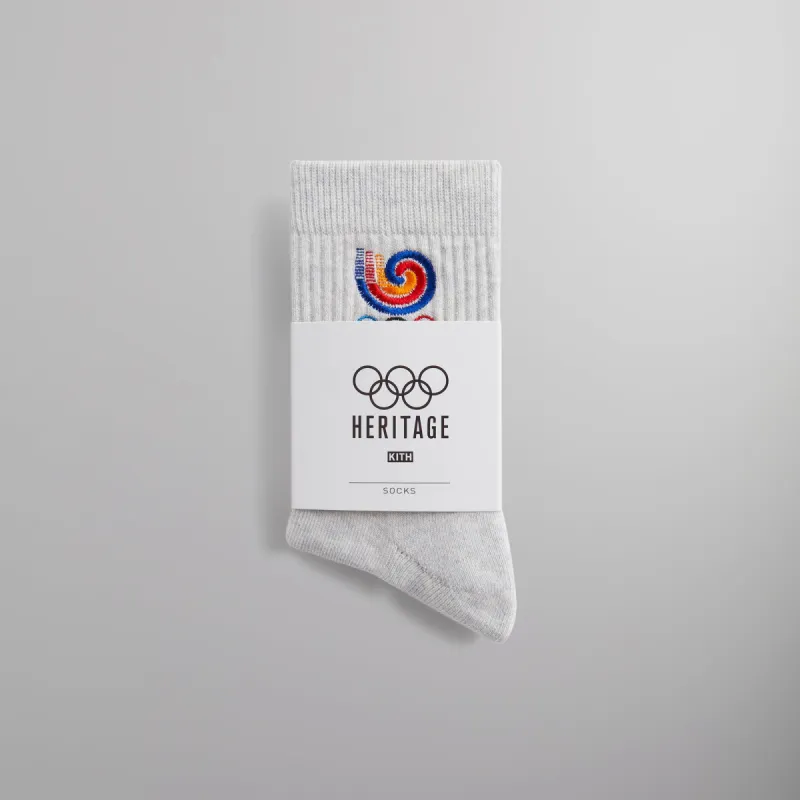 Kith for Olympics Heritage Seoul Mid Crew Sock - Light Heather Grey sold by Kith