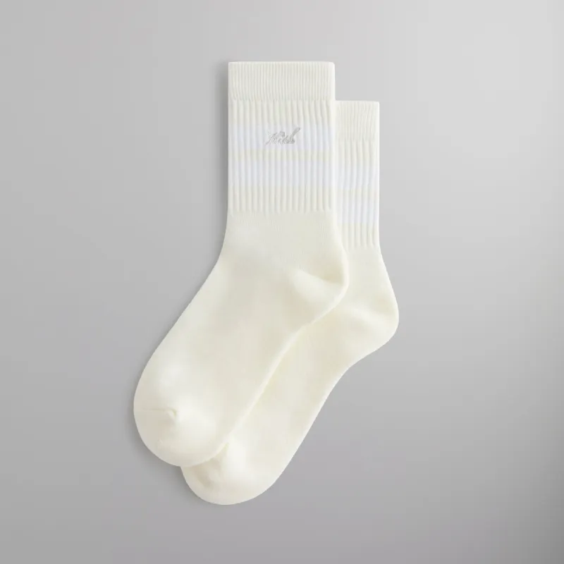 Kith Striped Mid Crew Socks With Script Embroidery - Sandrift sold by Kith